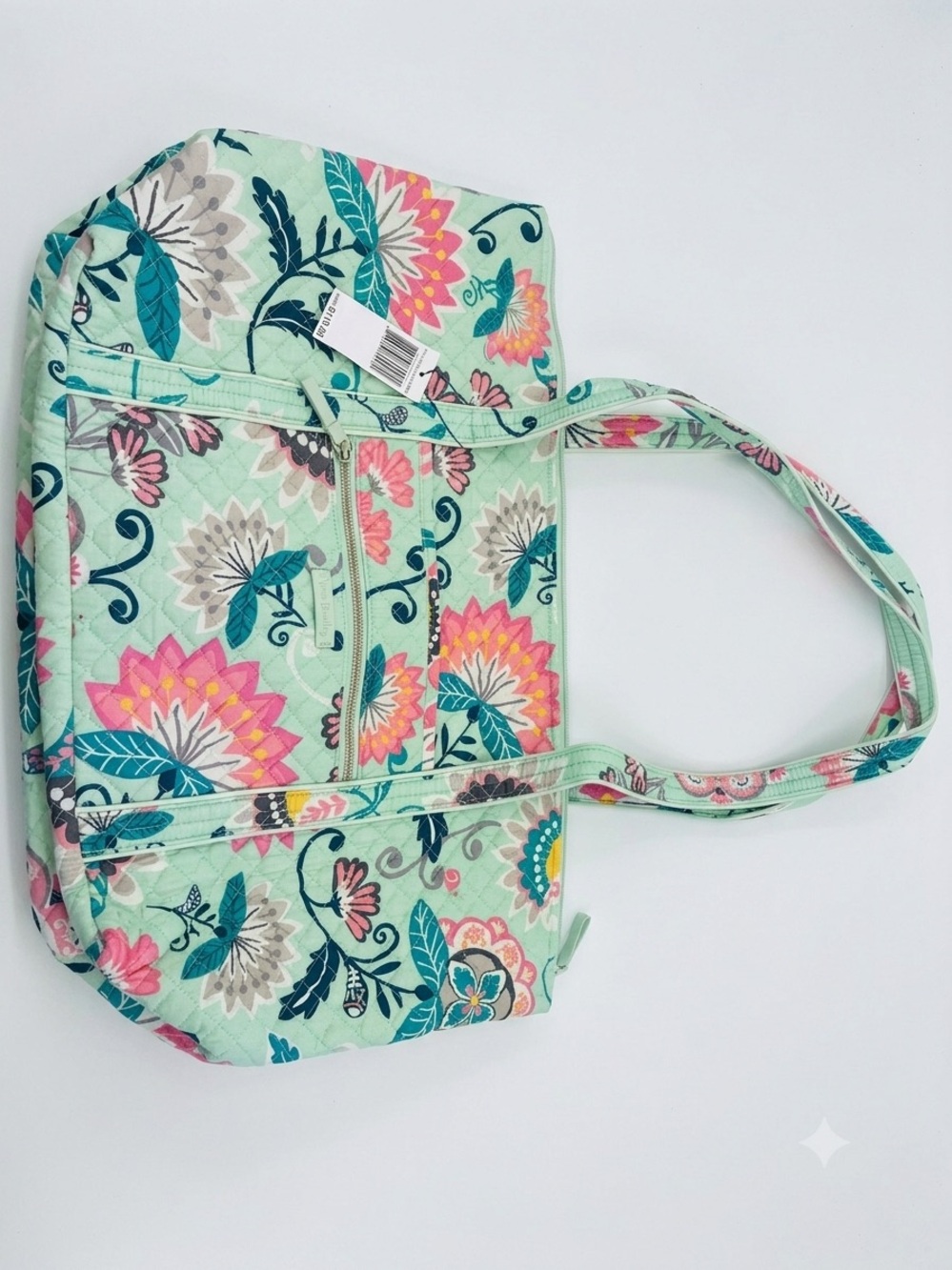 Vera Bradley Mint Floral Quilted Tote with Pink & Teal Accents